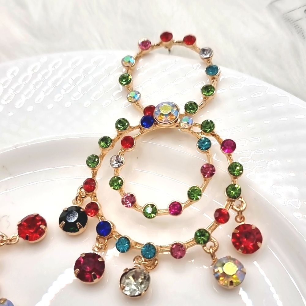 Rainbow Rhinestone Circle Dangle Earrings - image 5